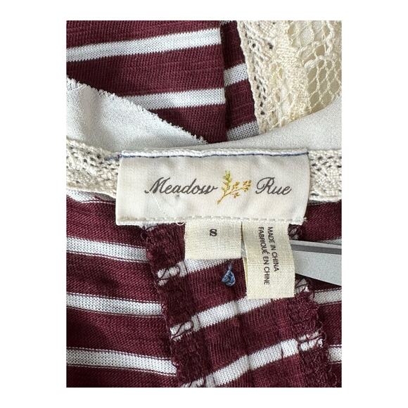Meadow Rue Anthropologie Top Womens Small Cassia Stripe Red Lace Split Back Boho - Picture 6 of 9
